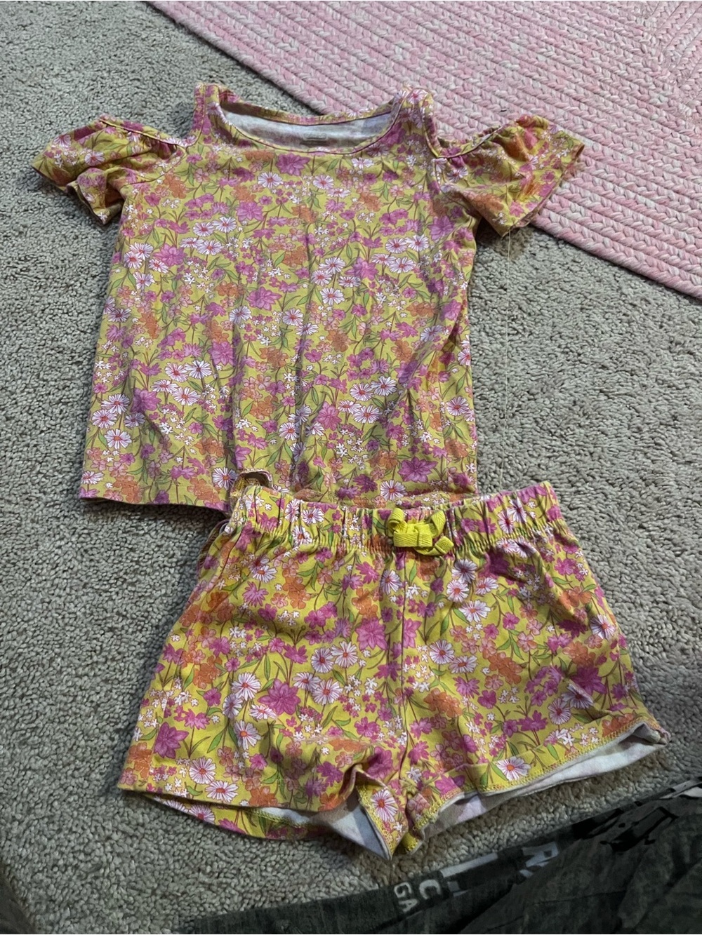 Girls Floral Yellow-Pink Short Pajama Set